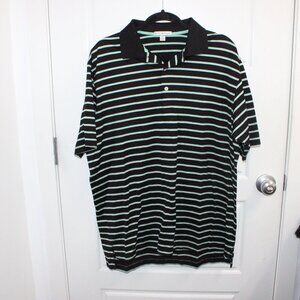 Peter Millar Size Large Green Black Stripe Polo Shirt Collared